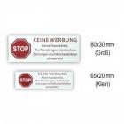 Keine Werbung Briefkastenschild (Variante B) Wei� (rote Schrift)