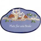 Keramikschild 22,0 x 14,0 cm Zwei Eulen auf Ast hellblau