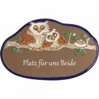 Keramikschild 22,0 x 14,0 cm Zwei Eulen auf Ast braun