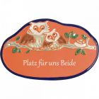Keramikschild 22,0 x 14,0 cm Zwei Eulen auf Ast terracotta