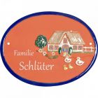 Keramikschild 19,0 x 14,5 cm Bauernhaus mit V�geln und K�ken terracotta