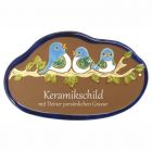 Keramikschild 22,0 x 14,0 cm Drei V�gelchen auf Ast braun