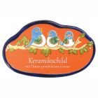 Keramikschild 22,0 x 14,0 cm Drei V�gelchen auf Ast terracotta