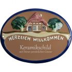Keramikschild 19,0 x 14,5 cm Haus Herzlich Willkommen braun