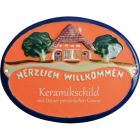 Keramikschild 19,0 x 14,5 cm Haus Herzlich Willkommen terracotta