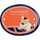 Keramikschild 11,5 x 9,0 cm Gefleckte Katze terracotta