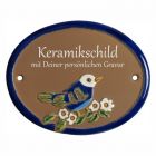 Keramikschild 11,5 x 9,0 cm Ein Vogel auf einem Ast braun