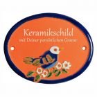 Keramikschild 11,5 x 9,0 cm Ein Vogel auf einem Ast terracotta