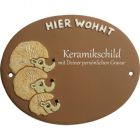 Keramikschild 16,0 x 12,5 cm Igelfamilie HIER WOHNT braun