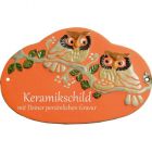 Keramikschild 19,0 x 12,0 cm Nest und zwei Eulen auf Ast terracotta