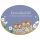 Keramikschild 16,0 x 12,5 cm Zwei Eulen mit Nest und Bl�ten hellblau