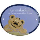 Keramikschild 16,0 x 12,5 cm Lachender B�r hellblau