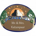 Keramikschild 19,0 x 15,0 cm Zwei Katzen vor Nachthimmel braun