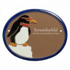 Keramikschild 14,5 x 12,0 cm Pinguin auf Eisscholle braun