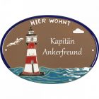 Keramikschild 23,5 x 17,0 cm Leuchtturm HIER WOHNT braun