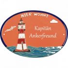 Keramikschild 23,5 x 17,0 cm Leuchtturm HIER WOHNT terracotta