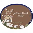 Keramikschild 16,0 x 12,5 cm Windm�hle und vier Schafe braun