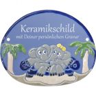 Keramikschild 19,0 x 15,0 cm Zwei Elefanten auf Sofa hellblau