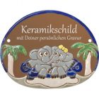 Keramikschild 19,0 x 15,0 cm Zwei Elefanten auf Sofa braun