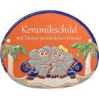 Keramikschild 19,0 x 15,0 cm Zwei Elefanten auf Sofa terracotta