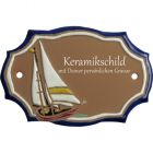 Keramikschild 12,0 x 8,0 cm Segelboot braun