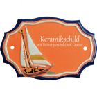 Keramikschild 12,0 x 8,0 cm Segelboot terracotta