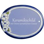 Keramikschild 15,0 x 12,0 cm Drei Bl�ten hellblau