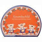 Keramikschild 28,5 x 22,5 cm Drei Teddyb�ren in Latzhosen terracotta