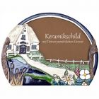 Keramikschild 28,5 x 22,5 cm Haus neben Teich mit Schilf braun
