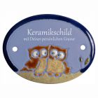 Keramikschild 8,5 x 6,5 cm Kleines Eulenpaar hellblau