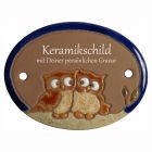 Keramikschild 8,5 x 6,5 cm Kleines Eulenpaar braun