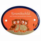 Keramikschild 8,5 x 6,5 cm Kleines Eulenpaar terracotta