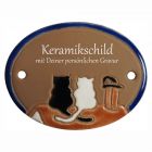 Keramikschild 8,5 x 6,5 cm Zwei Katzen auf dem Dach braun