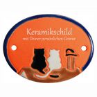 Keramikschild 8,5 x 6,5 cm Zwei Katzen auf dem Dach terracotta