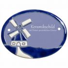 Keramikschild 9,5 x 7,0 cm Windm�hle hellblau
