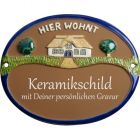 Keramikschild 16,0 x 12,5 cm Haus auf Wiese braun