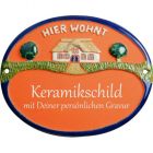 Keramikschild 16,0 x 12,5 cm Haus auf Wiese terracotta