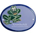 Keramikschild 15,0 x 12,0 cm Lachender Frosch hellblau