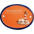Keramikschild 9,5 x 7,0 cm Zwei Schafe vor Leuchtturm terracotta