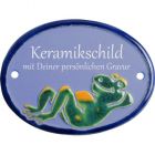 Keramikschild 9,5 x 7,0 cm Entspannter Frosch hellblau