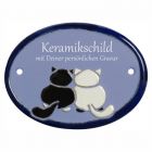 Keramikschild 9,5 x 7,0 cm Katzenpaar hellblau
