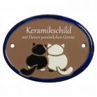 Keramikschild 9,5 x 7,0 cm Katzenpaar braun