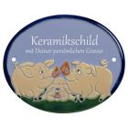 Keramikschild 14,5 x 12,0 cm Schweinefamilie hellblau