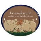 Keramikschild 14,5 x 12,0 cm Schweinefamilie braun