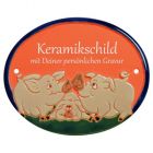 Keramikschild 14,5 x 12,0 cm Schweinefamilie terracotta