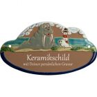 Keramikschild 17,5 x 10,0 cm Gro�es Walro� mit kleiner Robbe braun