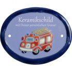Keramikschild 11,5 x 9,0 cm Feuerwehrauto hellblau