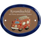 Keramikschild 11,5 x 9,0 cm Feuerwehrauto braun