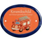 Keramikschild 11,5 x 9,0 cm Feuerwehrauto terracotta