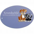Keramikschild 20,5 x 14,0 cm Hund und Katze hellblau